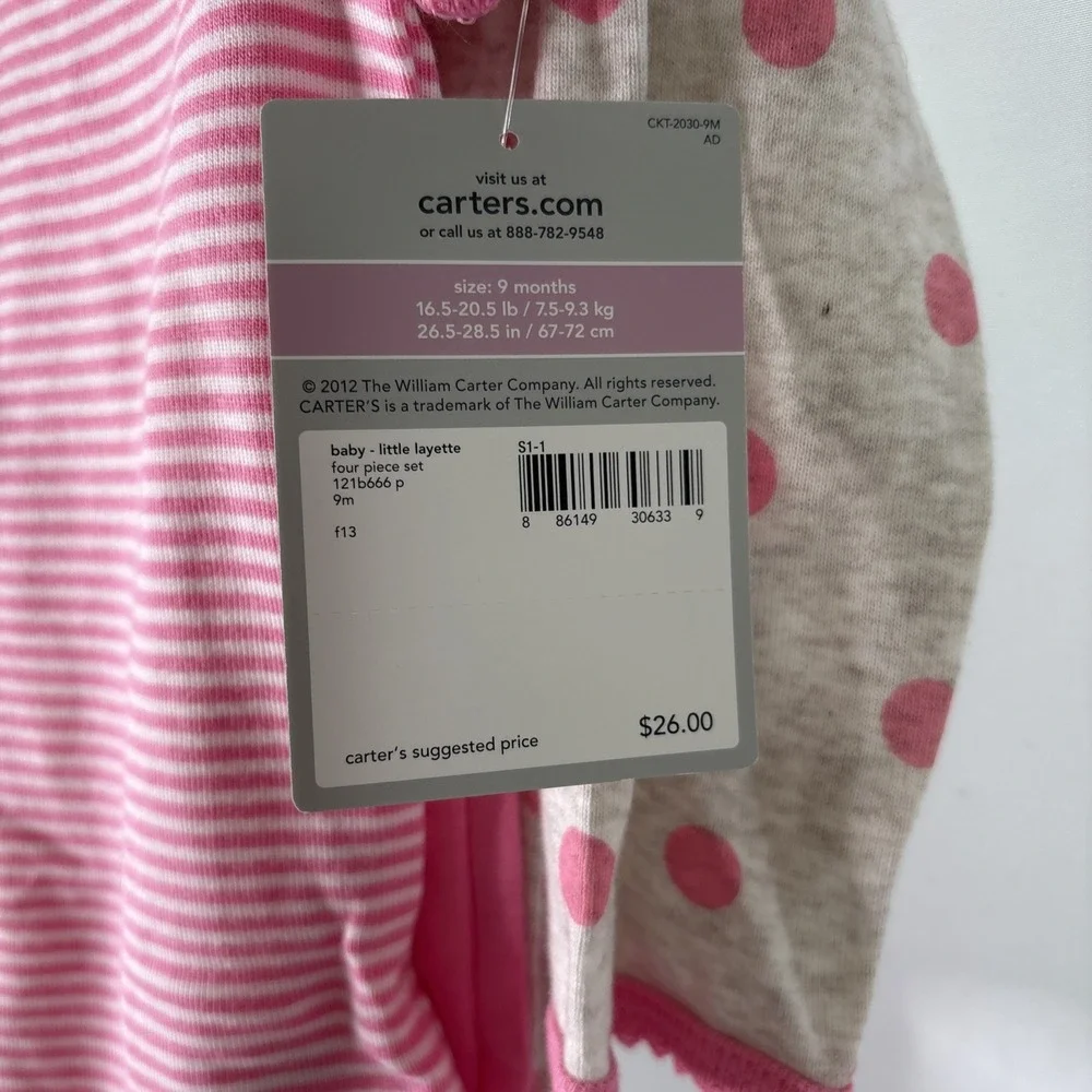 Carter's Baby‎ Girl 9M 4-Piece Little Layette Set Pink NEW 2012